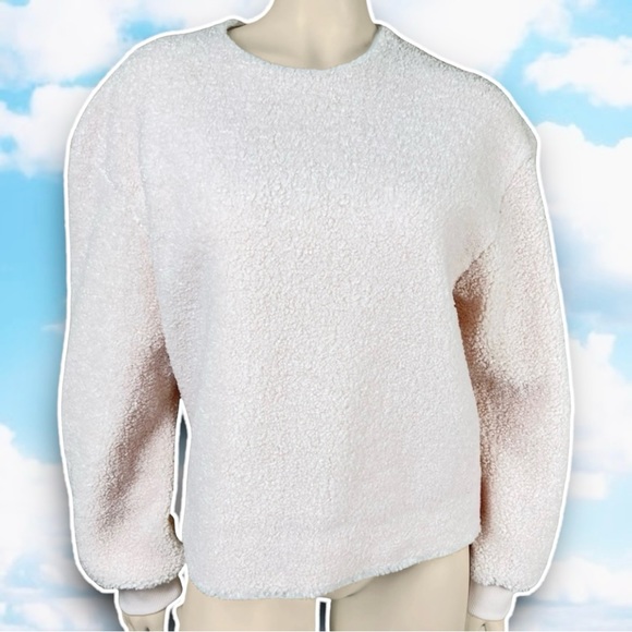 VINCE Oversized Cozy Fleece Pullover Sweater Blush Pastel Teddy Bear Faux Fur - Picture 6 of 16
